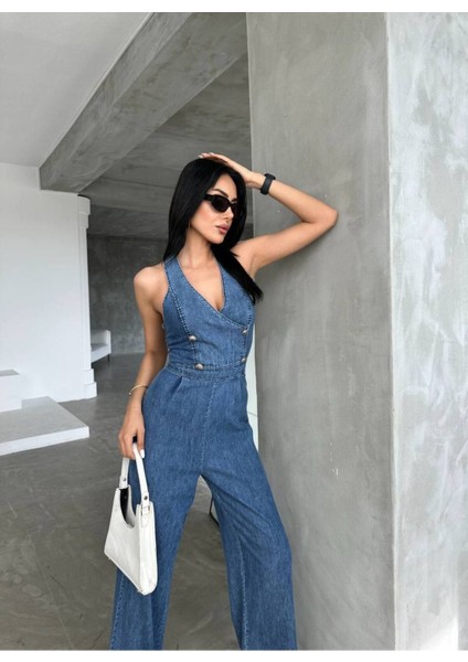Tasarım Ithal Kot Tulum Denim Tulum