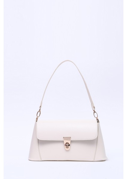 Krem SHK153 Suni Deri Kilit Detaylı Standart Askılı Tek Bölmeli El, Kol ve Omuz Çantası U:15 E:29 G:9 cm