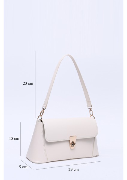 Krem SHK153 Suni Deri Kilit Detaylı Standart Askılı Tek Bölmeli El, Kol ve Omuz Çantası U:15 E:29 G:9 cm fiyatları