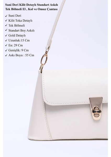 Krem SHK153 Suni Deri Kilit Detaylı Standart Askılı Tek Bölmeli El, Kol ve Omuz Çantası U:15 E:29 G:9 cm modelleri