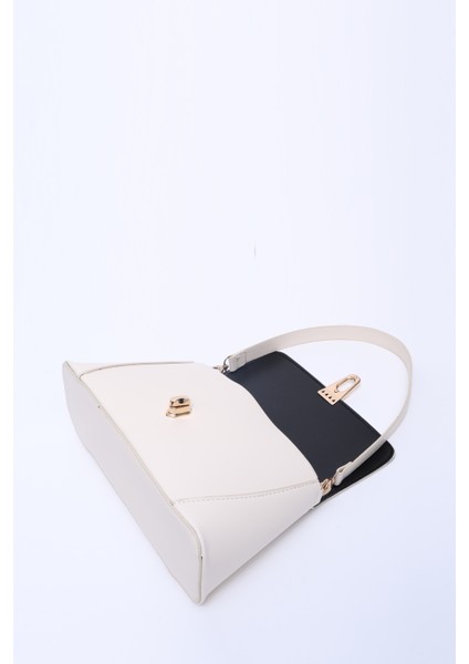Krem SHK153 Suni Deri Kilit Detaylı Standart Askılı Tek Bölmeli El, Kol ve Omuz Çantası U:15 E:29 G:9 cm