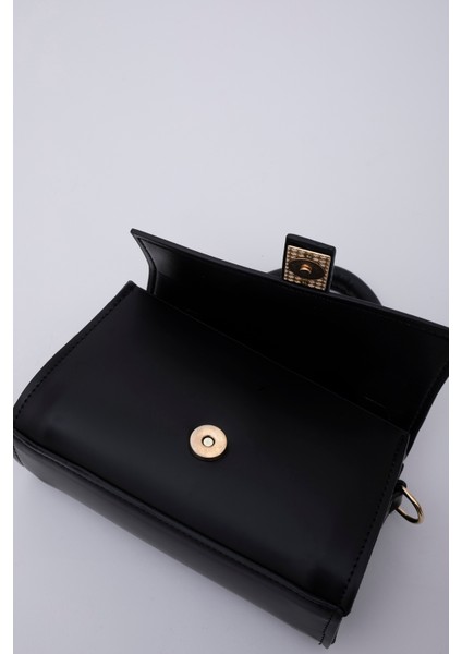 Siyah SHK109 Suni Deri Çıtçıtlı Ayarlanabilir Askılı Kadın El, Kol ve Omuz Çantası U:11 E:19 G:7 cm