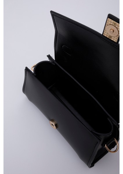 Siyah SHK109 Suni Deri Çıtçıtlı Ayarlanabilir Askılı Kadın El, Kol ve Omuz Çantası U:11 E:19 G:7 cm