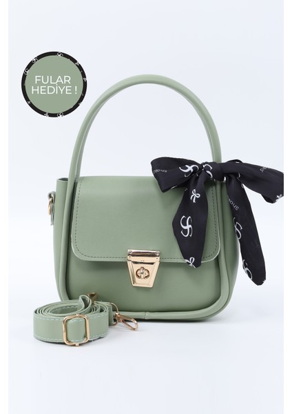 Mint Yeşil SHK235 Suni Deri Tek Bölmeli Fular Hediyeli El Kol ve Omuz Çantası