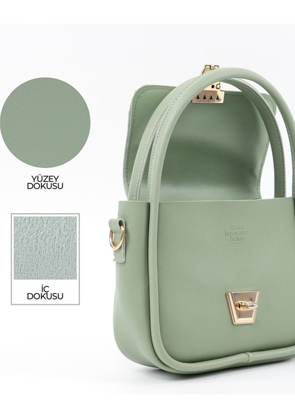 Mint Yeşil SHK235 Suni Deri Tek Bölmeli Fular Hediyeli El Kol ve Omuz Çantası indirimleri