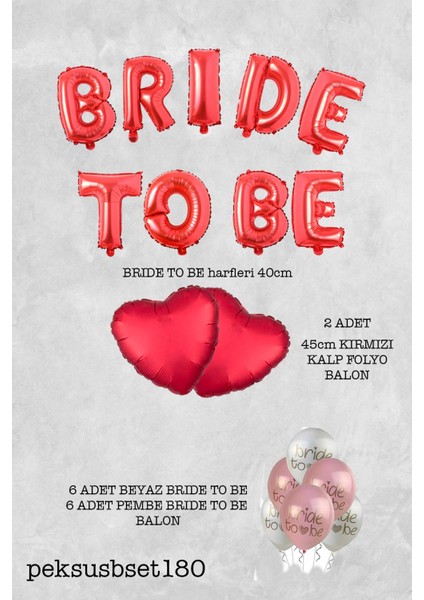 Bride To Be Balon Süsleme Paketi Kırmızı Kalp ve Bride Baskılı Balonlar Paketi modelleri