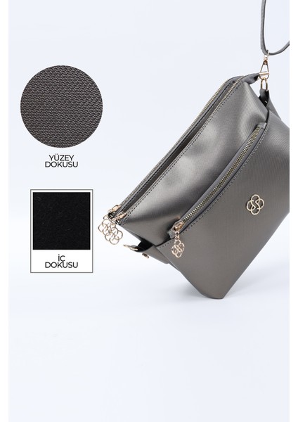 Gümüş SHK226 Suni Deri, Fermuarlı 3 Bölmeli El, Kol ve Omuz Çantası indirimleri