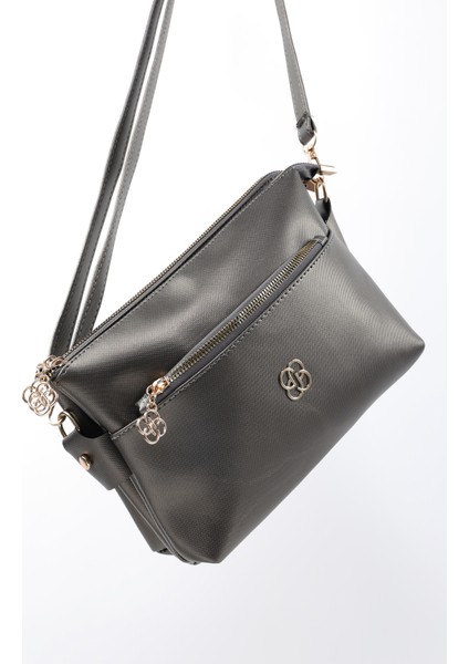 Gümüş SHK226 Suni Deri, Fermuarlı 3 Bölmeli El, Kol ve Omuz Çantası