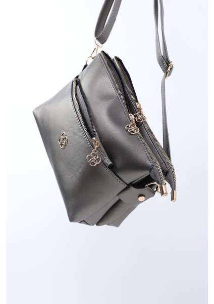 Gümüş SHK226 Suni Deri, Fermuarlı 3 Bölmeli El, Kol ve Omuz Çantası