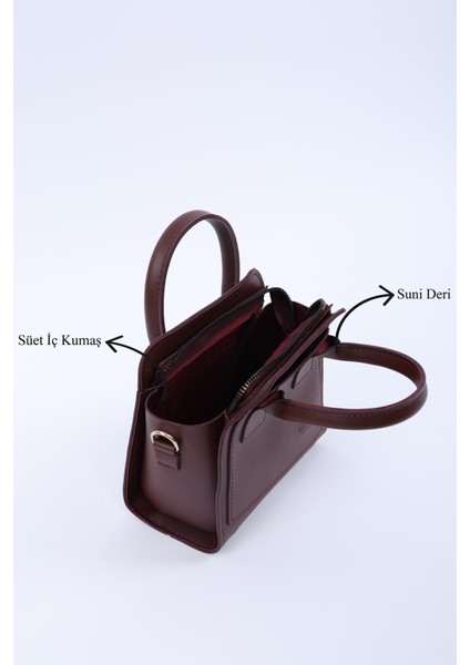 Bordo SHK219 Suni Deri ,fermuarlı, Iki Bölmeli ,ayarlanabilir Askılı, El, Kol ve Omuz Çantası indirimleri