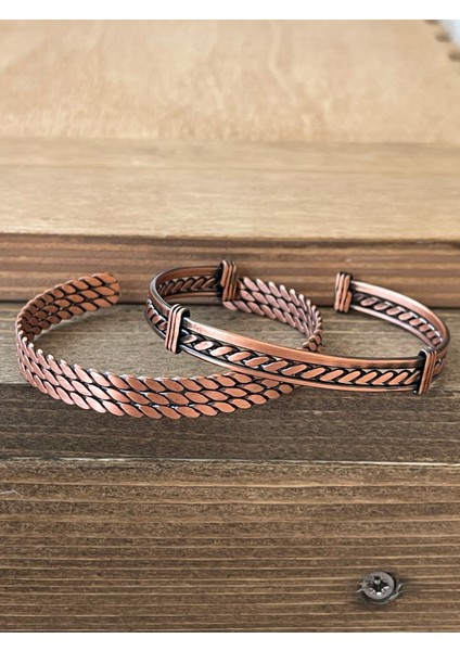 Saf Bakır Bileklik 2li Set Saf Bakır Bileklik Ayarlanabilir Ölçü