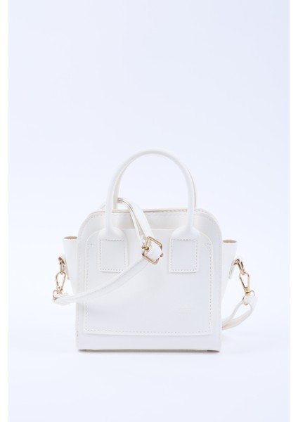 Beyaz SHK219 Suni Deri ,fermuarlı, Iki Bölmeli ,ayarlanabilir Askılı, El, Kol ve Omuz Çantası