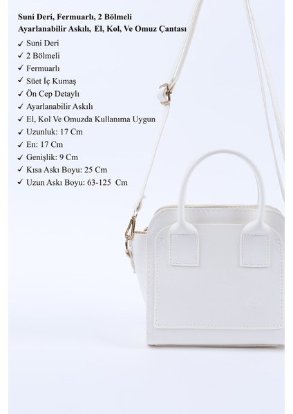 Beyaz SHK219 Suni Deri ,fermuarlı, Iki Bölmeli ,ayarlanabilir Askılı, El, Kol ve Omuz Çantası modelleri