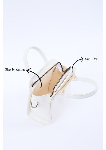 Beyaz SHK219 Suni Deri ,fermuarlı, Iki Bölmeli ,ayarlanabilir Askılı, El, Kol ve Omuz Çantası indirimleri