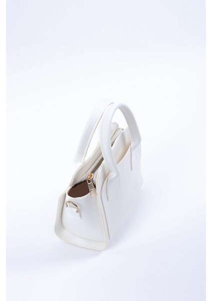 Beyaz SHK219 Suni Deri ,fermuarlı, Iki Bölmeli ,ayarlanabilir Askılı, El, Kol ve Omuz Çantası