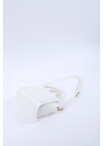 Beyaz SHK219 Suni Deri ,fermuarlı, Iki Bölmeli ,ayarlanabilir Askılı, El, Kol ve Omuz Çantası