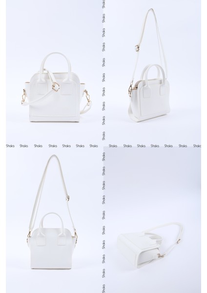 Beyaz SHK219 Suni Deri ,fermuarlı, Iki Bölmeli ,ayarlanabilir Askılı, El, Kol ve Omuz Çantası