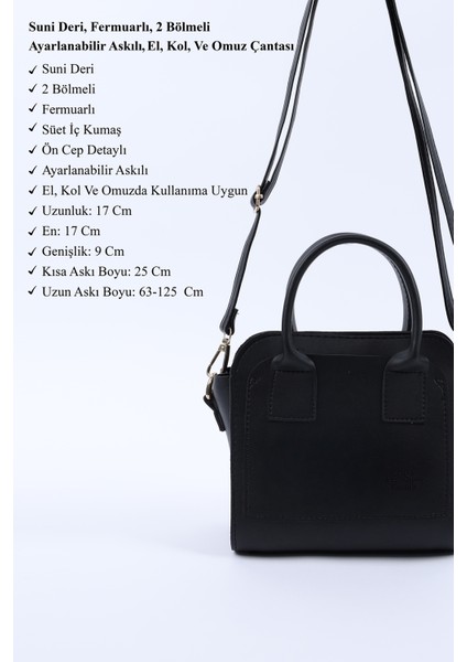 Siyah SHK219 Suni Deri ,fermuarlı, Iki Bölmeli ,ayarlanabilir Askılı, El, Kol ve Omuz Çantası modelleri