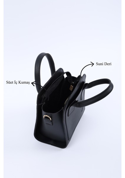 Siyah SHK219 Suni Deri ,fermuarlı, Iki Bölmeli ,ayarlanabilir Askılı, El, Kol ve Omuz Çantası indirimleri