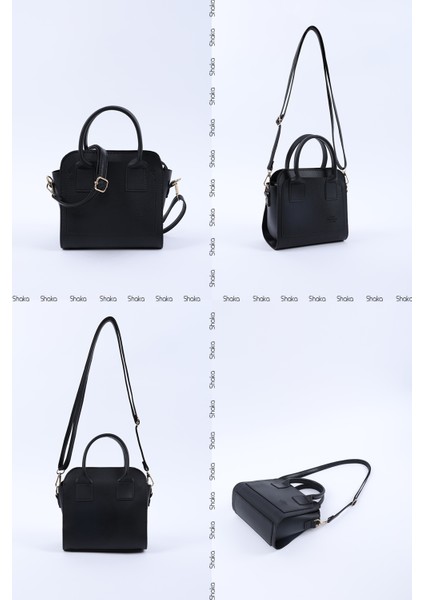 Siyah SHK219 Suni Deri ,fermuarlı, Iki Bölmeli ,ayarlanabilir Askılı, El, Kol ve Omuz Çantası