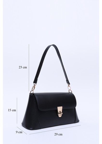 Siyah SHK153 Suni Deri Kilit Detaylı Standart Askılı Tek Bölmeli El, Kol ve Omuz Çantası U:15 E:29 G:9 cm fiyatları