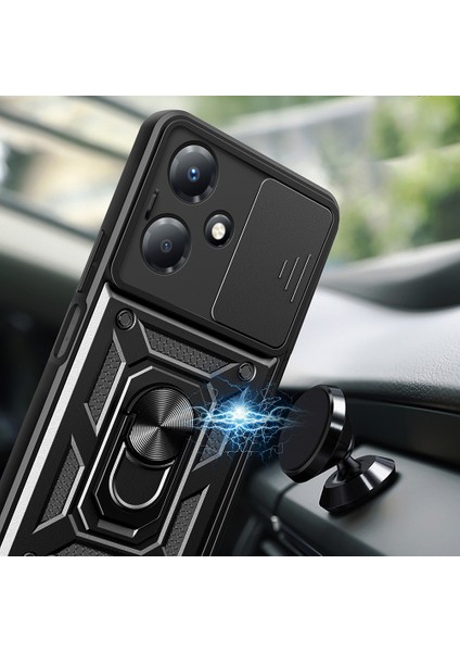 Infinix Hot 30 Play Kılıf Magnetik Standlı Kamera Korumalı Cppl Sürgülü Vega Kapak - Siyah