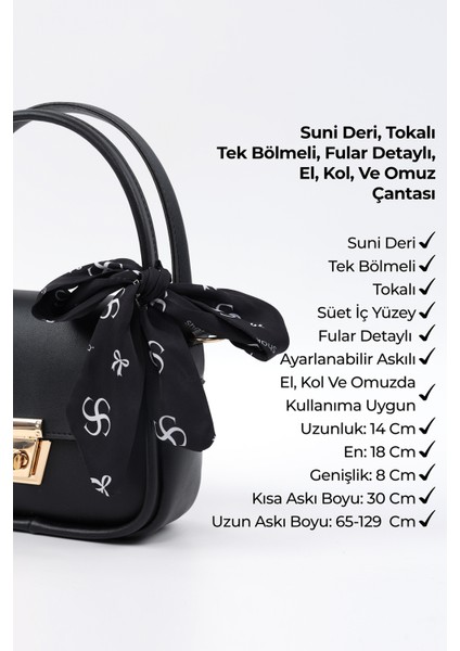 Siyah SHK235 Suni Deri Tek Bölmeli Fular Hediyeli El Kol ve Omuz Çantası