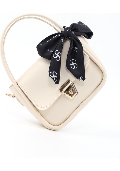 Krem SHK235 Suni Deri Tek Bölmeli Fular Hediyeli El Kol ve Omuz Çantası