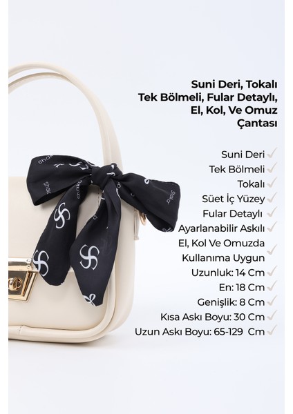 Krem SHK235 Suni Deri Tek Bölmeli Fular Hediyeli El Kol ve Omuz Çantası