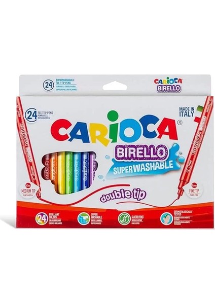 Birello Süper Yıkanabilir Çift Tarafli Keçeli Boya Kalemi 24'lü