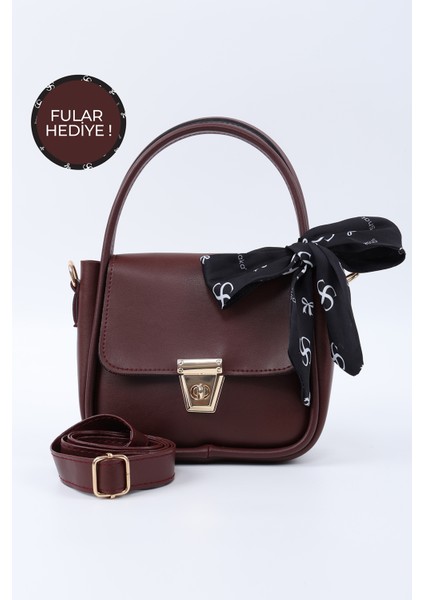 Bordo SHK235 Suni Deri Tek Bölmeli Fular Hediyeli El Kol ve Omuz Çantası