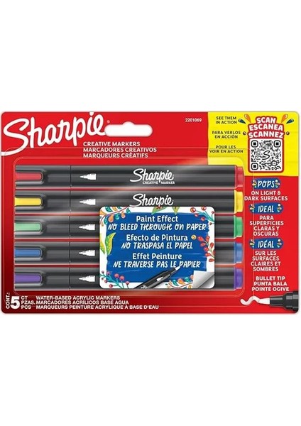Sharpie Creative Marker Akrilik Boya Kalemleri | Su Bazlı Boya Kalemi Fırça Uçlu | Mürekkep Kağıdı