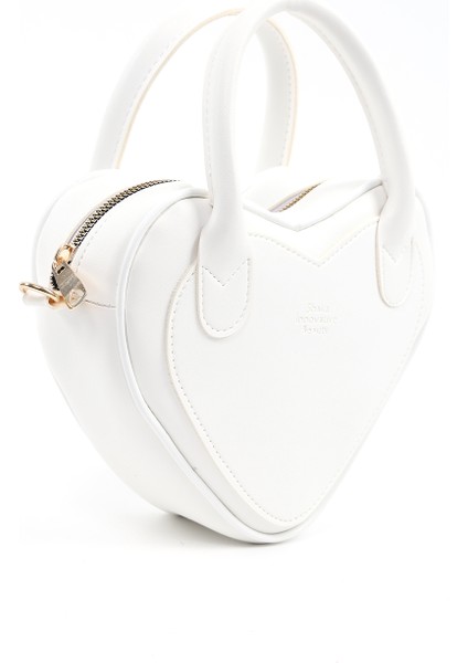 Beyaz SHK236 Suni Deri Fermuarlı Tek Bölmeli Kalp Model El, Kol ve Omuz Çantası fiyatları