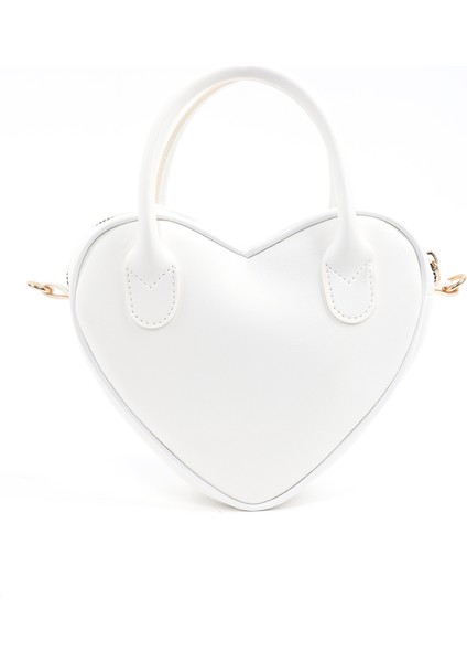Beyaz SHK236 Suni Deri Fermuarlı Tek Bölmeli Kalp Model El, Kol ve Omuz Çantası modelleri