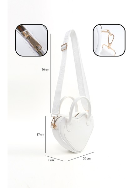 Beyaz SHK236 Suni Deri Fermuarlı Tek Bölmeli Kalp Model El, Kol ve Omuz Çantası fırsatları
