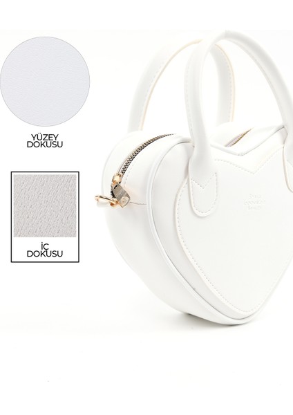 Beyaz SHK236 Suni Deri Fermuarlı Tek Bölmeli Kalp Model El, Kol ve Omuz Çantası indirimleri