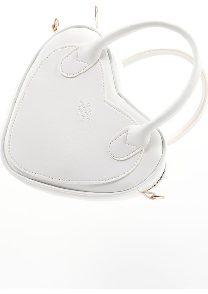 Beyaz SHK236 Suni Deri Fermuarlı Tek Bölmeli Kalp Model El, Kol ve Omuz Çantası