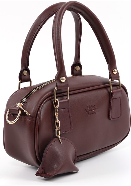 Bordo SHK207 Suni Deri Charm Detaylı Fermuarlı Ayarlanabilir Askılı El, Kol ve Omuz Çantası U:14 E:24 G:8 cm fiyatları