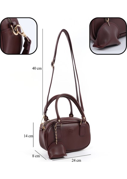 Bordo SHK207 Suni Deri Charm Detaylı Fermuarlı Ayarlanabilir Askılı El, Kol ve Omuz Çantası U:14 E:24 G:8 cm fırsatları