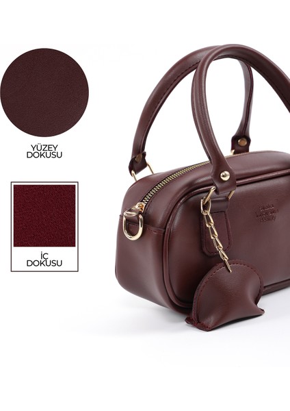 Bordo SHK207 Suni Deri Charm Detaylı Fermuarlı Ayarlanabilir Askılı El, Kol ve Omuz Çantası U:14 E:24 G:8 cm indirimleri