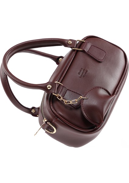 Bordo SHK207 Suni Deri Charm Detaylı Fermuarlı Ayarlanabilir Askılı El, Kol ve Omuz Çantası U:14 E:24 G:8 cm