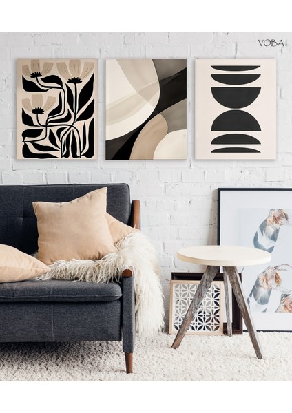 3 Parça Modern Çizgilere Sahip Mdf Tablo Seti
