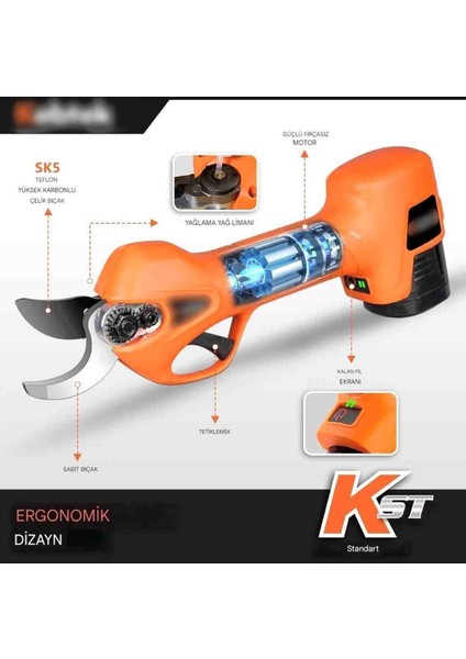 İyisi Yok 24V Budama Makası Bataryalı Akü Dal Kesici 2 Adet Yedek Lityum Pil ile 2000MAH 25MM Genişlik modelleri