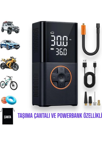 Enshal Yeni 3600 Mah Şarjlı Hava Pompası Araç Lastik, Bisiklet, Top Şişirme Oto Hava Kompresörü modelleri