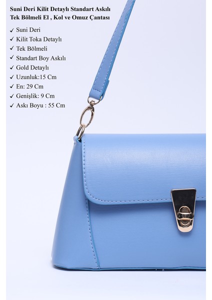 Mavi SHK153 Suni Deri Kilit Detaylı Standart Askılı Tek Bölmeli El, Kol ve Omuz Çantası U:15 E:29 G:9 cm modelleri