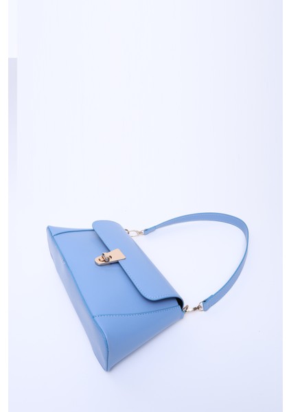 Mavi SHK153 Suni Deri Kilit Detaylı Standart Askılı Tek Bölmeli El, Kol ve Omuz Çantası U:15 E:29 G:9 cm