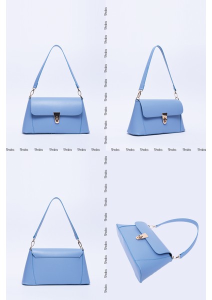 Mavi SHK153 Suni Deri Kilit Detaylı Standart Askılı Tek Bölmeli El, Kol ve Omuz Çantası U:15 E:29 G:9 cm