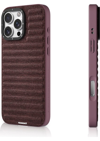 iPhone 16 Pro Max Uyumlu Kılıf M-Safe Şarj Özellikli Youngkit Canvas Serisi Kapak Mürdüm