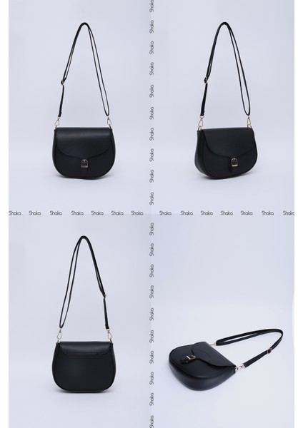 Siyah SHK17 Suni Deri, Tek Bölmeli, Çıtçıt Kapama, Ayarlanabilir Askılı,el, Kol ve Omuz Çantası