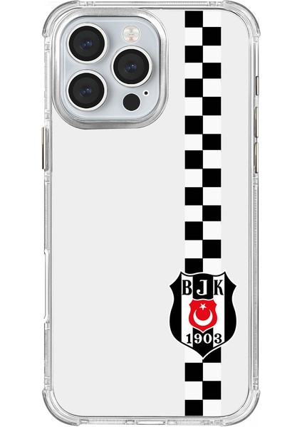 iPhone 16 Pro Max Uyumlu Beşiktaş Dama Şerit Arma Şeffaf Lisanslı Telefon Kılıfı